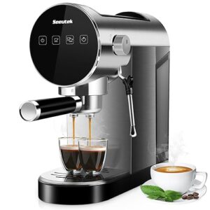 seeutek espresso machine, 20 bar espresso maker with milk frother steam wand, compact espresso coffee machine with digital touch panel, 1350w, cappuccino/latte machine for home and office