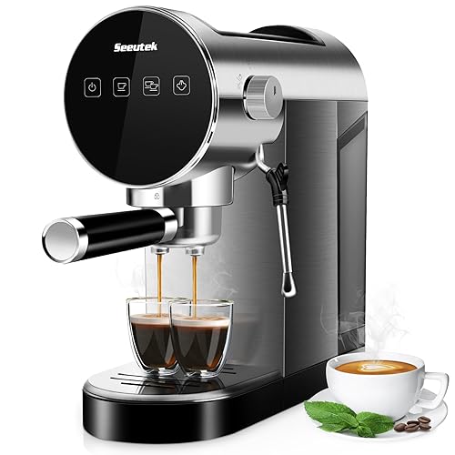 Seeutek Espresso Machine, 20 BAR Espresso Maker with Milk Frother Steam Wand, Compact Espresso Coffee Machine with Digital Touch Panel, 1350W, Cappuccino/Latte Machine for Home and Office