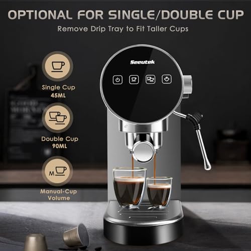 Seeutek Espresso Machine, 20 BAR Espresso Maker with Milk Frother Steam Wand, Compact Espresso Coffee Machine with Digital Touch Panel, 1350W, Cappuccino/Latte Machine for Home and Office