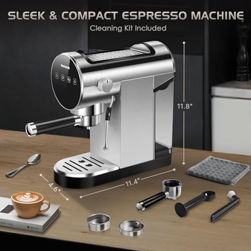 Seeutek Espresso Machine, 20 BAR Espresso Maker with Milk Frother Steam Wand, Compact Espresso Coffee Machine with Digital Touch Panel, 1350W, Cappuccino/Latte Machine for Home and Office