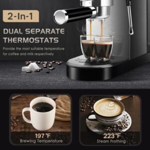 Seeutek Espresso Machine, 20 BAR Espresso Maker with Milk Frother Steam Wand, Compact Espresso Coffee Machine with Digital Touch Panel, 1350W, Cappuccino/Latte Machine for Home and Office