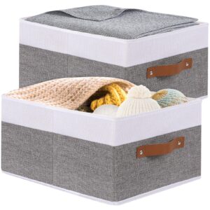 yheenlf clothing storage bins, closet bin with handles, foldable storage baskets, fabric containers storage boxes for organizing shelves (medium -2 pack, white/grey)