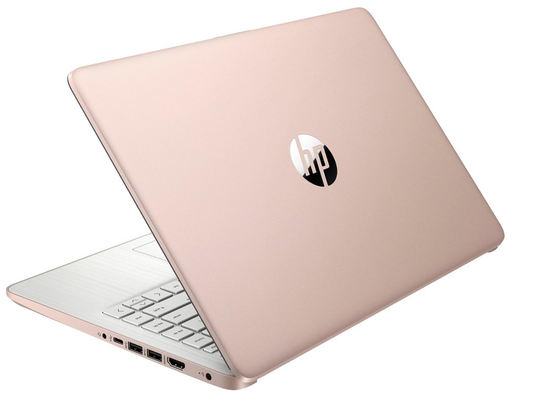 HP 14 HD Laptop, 2023 Newest Upgrade, Intel Celeron N4120(Quad-core), 16GB RAM, 128GB(64GB SSD+64GB Card), HDMI, USB-C, Lightweight, Windows 11, School and Business Ready, Rose Gold, ROKC HDMI Cable