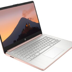 HP 14 HD Laptop, 2023 Newest Upgrade, Intel Celeron N4120(Quad-core), 16GB RAM, 128GB(64GB SSD+64GB Card), HDMI, USB-C, Lightweight, Windows 11, School and Business Ready, Rose Gold, ROKC HDMI Cable