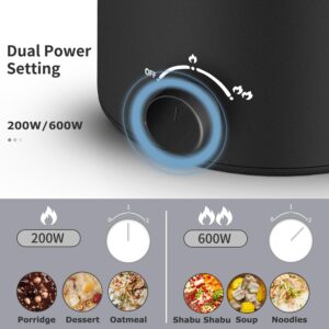 Topwit Hot Pot Electric with Steamer, 1.6L Ramen Cooker, Electric Pot for Pasta, Shabu-Shabu, Oatmeal, Soup and Egg, Electric Cooker with Dual Power Control, Dorm Room Essentials, Black