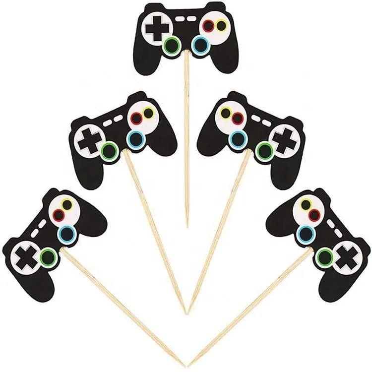 24pcs Video Game Party Themed Party Paper Cake and Cupcake Topper Birthday Anniversary Wedding Engagement Party Decorations