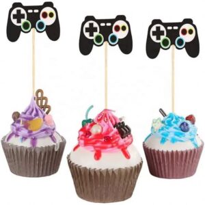 24pcs Video Game Party Themed Party Paper Cake and Cupcake Topper Birthday Anniversary Wedding Engagement Party Decorations