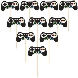 24pcs Video Game Party Themed Party Paper Cake and Cupcake Topper Birthday Anniversary Wedding Engagement Party Decorations