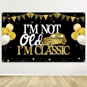 funny birthday decorations for men i'm not old i'm classic backdrop,black gold funny classic car happy birthday backdrop party supplies for adults,30th 40th 50th 60th 70th 80th 90th bday party poster