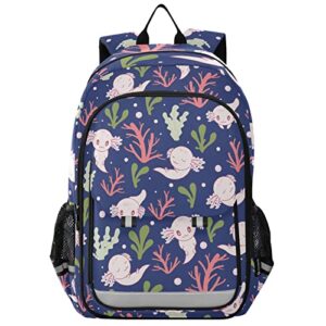 glaphy axolotl fish with corals backpack lightweight laptop backpack school bag student travel daypack with reflective stripes