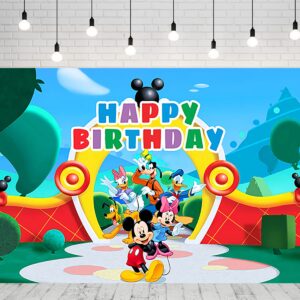 Mickey Mouse Clubhouse Backdrop for Birthday Party Supplies 5x3ft Park Photo Backgrounds Mickey Mouse Clubhouse Theme Baby Shower Banner for Birthday Cake Table Decoration