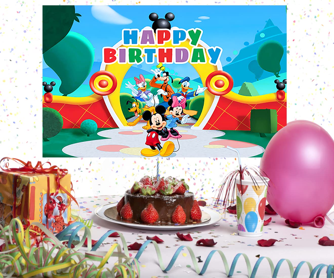 Mickey Mouse Clubhouse Backdrop for Birthday Party Supplies 5x3ft Park Photo Backgrounds Mickey Mouse Clubhouse Theme Baby Shower Banner for Birthday Cake Table Decoration