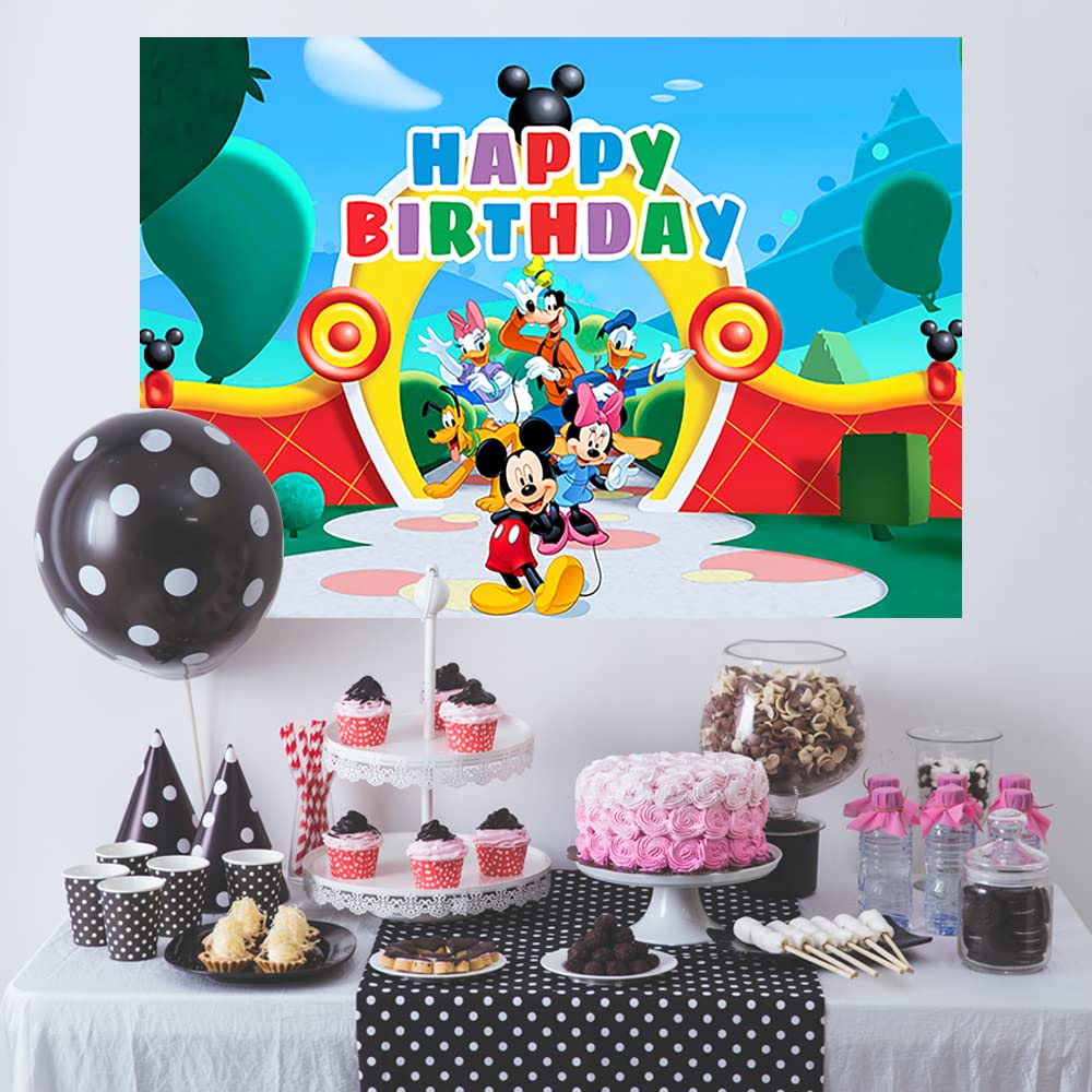 Mickey Mouse Clubhouse Backdrop for Birthday Party Supplies 5x3ft Park Photo Backgrounds Mickey Mouse Clubhouse Theme Baby Shower Banner for Birthday Cake Table Decoration