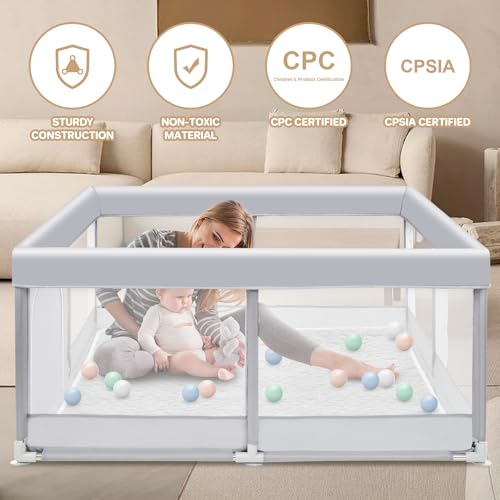 Baby Playpen with Mat, Zinvoda Play Pen for Babies Toddlers, BPA-Free Playard for Indoor & Outdoor Kids Activity Fence Center 49"x49"x25" with Anti-Slip Playmat