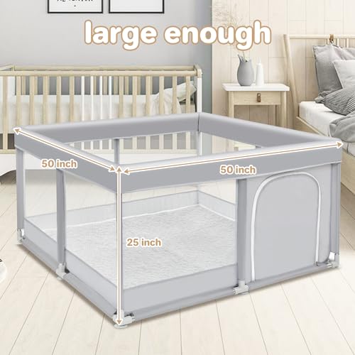 Baby Playpen with Mat, Zinvoda Play Pen for Babies Toddlers, BPA-Free Playard for Indoor & Outdoor Kids Activity Fence Center 49"x49"x25" with Anti-Slip Playmat