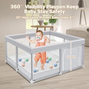 Baby Playpen with Mat, Zinvoda Play Pen for Babies Toddlers, BPA-Free Playard for Indoor & Outdoor Kids Activity Fence Center 49"x49"x25" with Anti-Slip Playmat