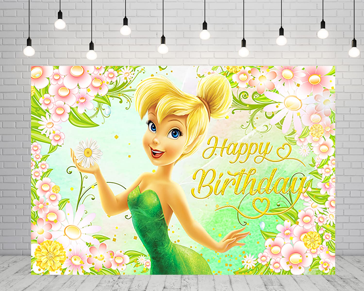 Green Tinkerbell Backdrop for Birthday Party Supplies 5x3ft Fairy Photo Backgrounds Fairy Theme Baby Shower Banner for Birthday Cake Table Decoration