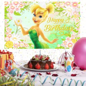 Green Tinkerbell Backdrop for Birthday Party Supplies 5x3ft Fairy Photo Backgrounds Fairy Theme Baby Shower Banner for Birthday Cake Table Decoration