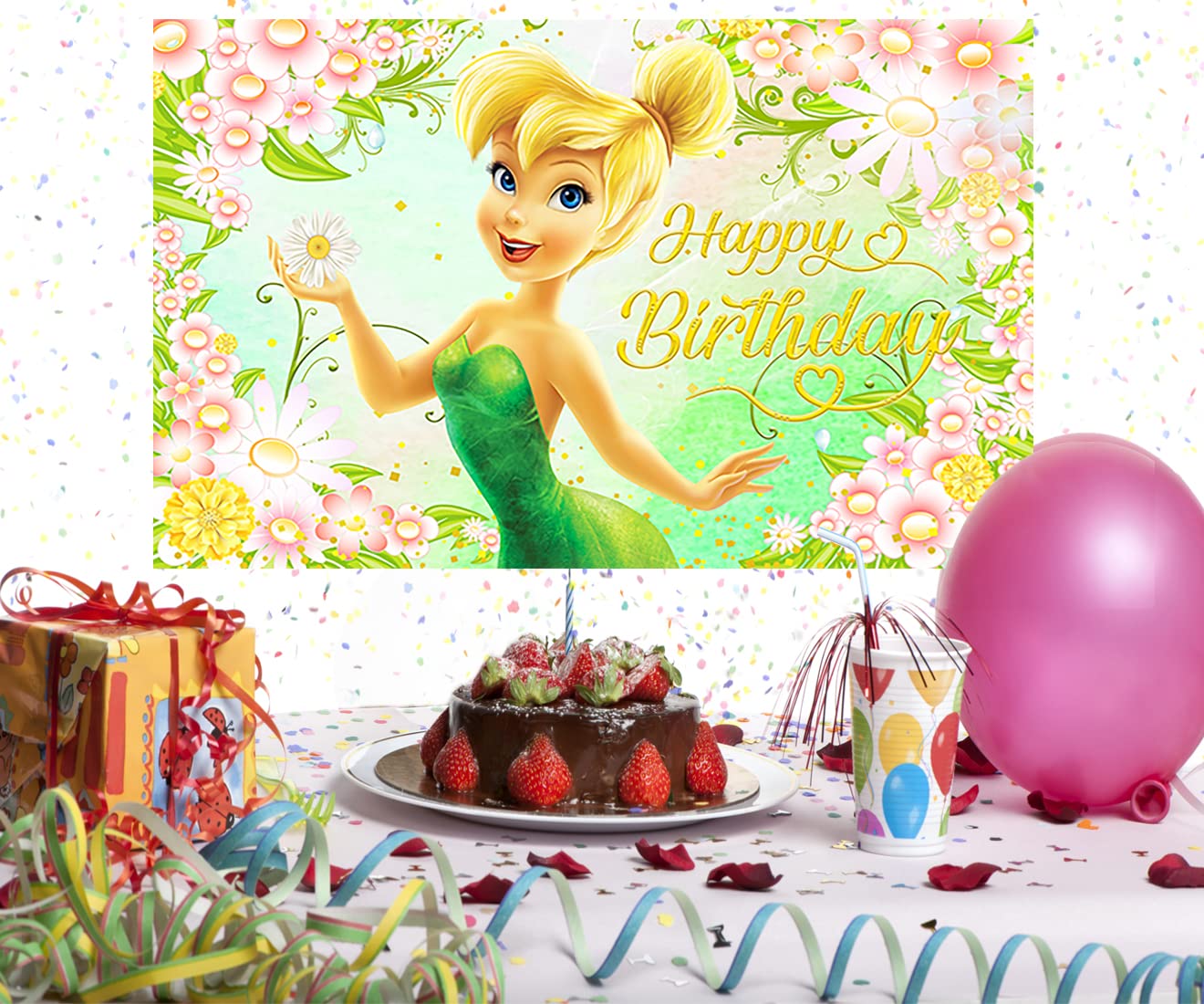 Green Tinkerbell Backdrop for Birthday Party Supplies 5x3ft Fairy Photo Backgrounds Fairy Theme Baby Shower Banner for Birthday Cake Table Decoration