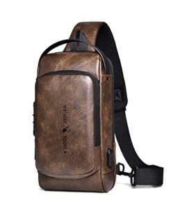 bbjmtcjtz leather crossbody shoulder bags anti -theft rechargeable hole chest bag travel bags (dark brown)