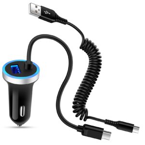 Android Car Charger Fast Charging Cord Type C Cigarette Lighter Adapter with Android USB C Coiled Cable for Samsung Galaxy A14 5G A54 A53 A23 A13 A12 A32 Z Flip 5/4/3 Z Fold 5/4/3 S24 S23 S22 S21 S20