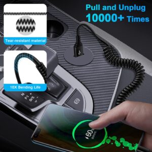 Android Car Charger Fast Charging Cord Type C Cigarette Lighter Adapter with Android USB C Coiled Cable for Samsung Galaxy A14 5G A54 A53 A23 A13 A12 A32 Z Flip 5/4/3 Z Fold 5/4/3 S24 S23 S22 S21 S20