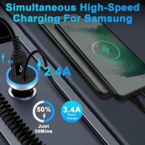 Android Car Charger Fast Charging Cord Type C Cigarette Lighter Adapter with Android USB C Coiled Cable for Samsung Galaxy A14 5G A54 A53 A23 A13 A12 A32 Z Flip 5/4/3 Z Fold 5/4/3 S24 S23 S22 S21 S20