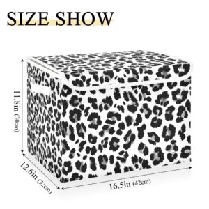 Joisal White Leopard Black Cheetah Collapsible Flip-Top Storage Box with Lid, Stackable Storage Boxes, Large Storage Bags, with Handle and Full Print