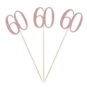 rose gold 60th glitter birthday centerpiece sticks, 12-pack number 60 table topper anniversary party decorations