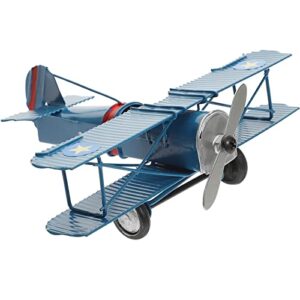 logofun iron aircraft model vintage metal airplane toy creative photo props gifts home decoration (blue)