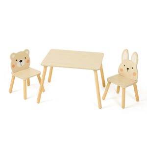 oook kids wood table and chair set - including 2 animal chairs - waterproof desktop - adorable toddler table chairs set for eating, snack time and play games