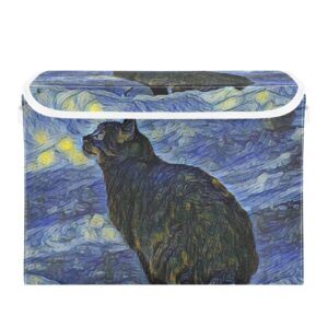 joisal painting cat vincent van gogh collapsible and stackable flip-top storage containers with lids, storage boxes for organizing, plastic storage bins