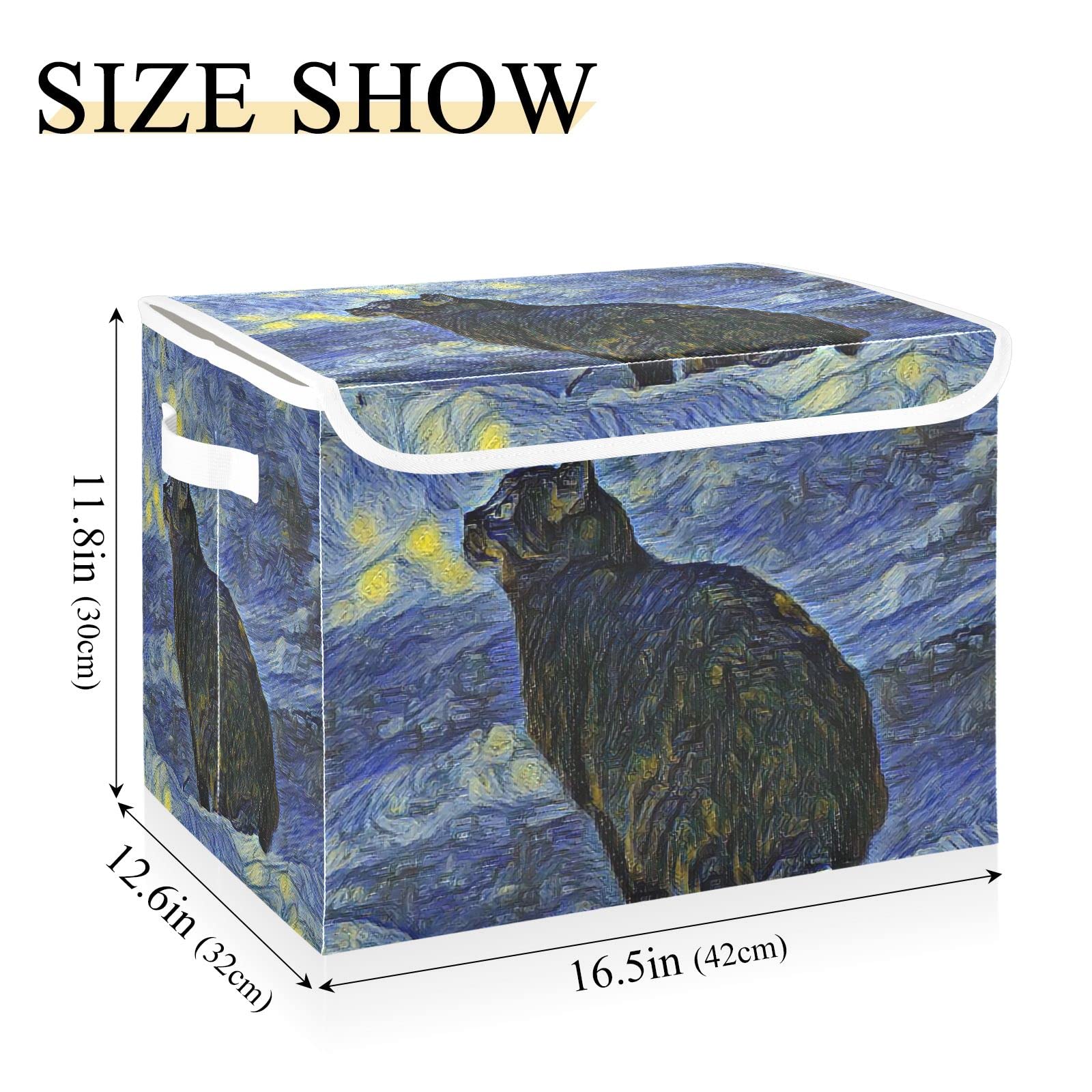 Joisal Painting Cat Vincent Van Gogh Collapsible and Stackable Flip-Top Storage Containers with Lids, Storage Boxes for Organizing, Plastic Storage Bins