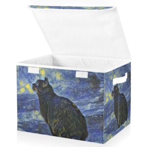 Joisal Painting Cat Vincent Van Gogh Collapsible and Stackable Flip-Top Storage Containers with Lids, Storage Boxes for Organizing, Plastic Storage Bins