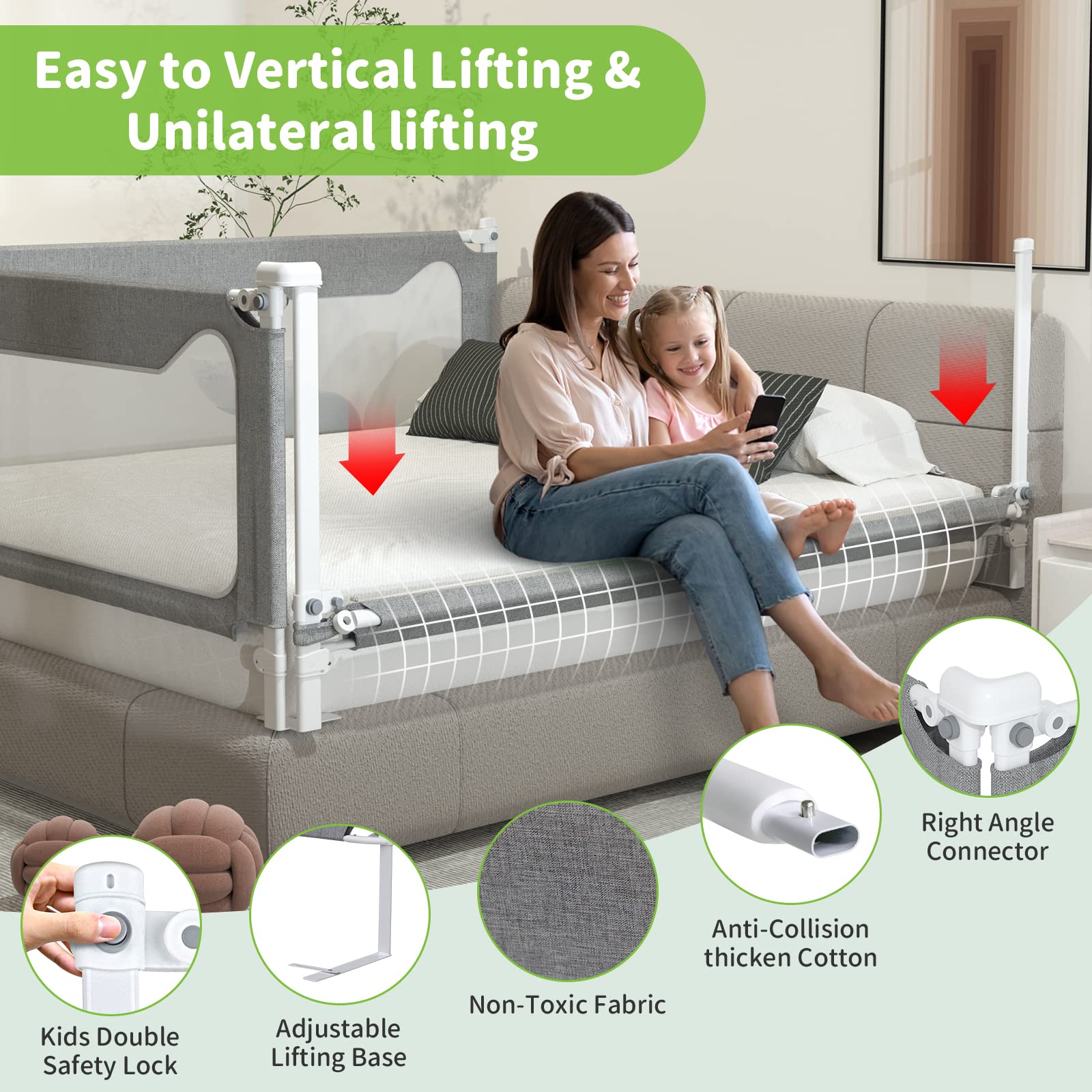 Sephyroth Bed Rails for Toddlers, Extra Tall Baby Bed Rail Guard Specially Designed for Twin, Full, Queen, King Size - Safety Bed Guard Rails for Kids 1 Side:78.74"(L) ×27"(H)