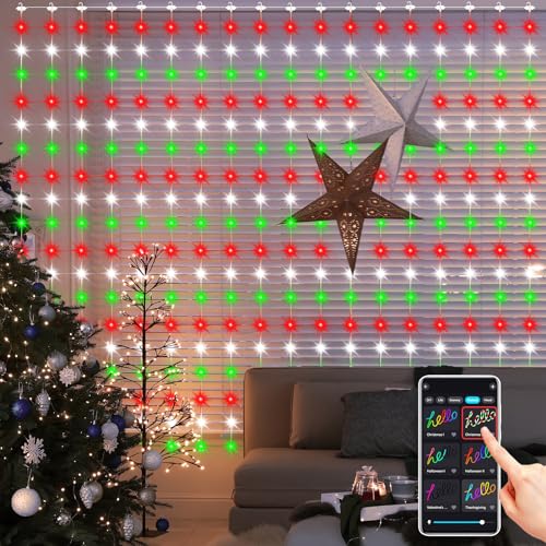 LumBelle Smart Curtain Lights RGB 5050 Built in Chip, Color Changing Curtain Lights with Music Sync APP Remote Control, 8Ft x 6Ft 144LED USB Curtain Fairy String Lights for Party Patio Garden Decor