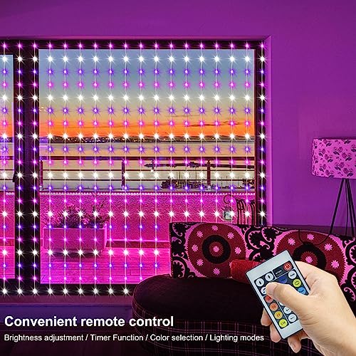 LumBelle Smart Curtain Lights RGB 5050 Built in Chip, Color Changing Curtain Lights with Music Sync APP Remote Control, 8Ft x 6Ft 144LED USB Curtain Fairy String Lights for Party Patio Garden Decor