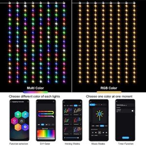 LumBelle Smart Curtain Lights RGB 5050 Built in Chip, Color Changing Curtain Lights with Music Sync APP Remote Control, 8Ft x 6Ft 144LED USB Curtain Fairy String Lights for Party Patio Garden Decor