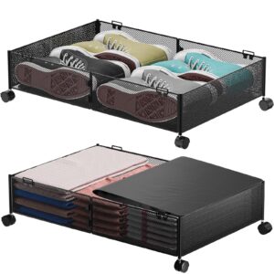 tumucute under bed storage, underbed storage containers with wheels, metal under the bed storage, under bed storage organizer for shoe, clothes, blankets, bedding(2 pack)