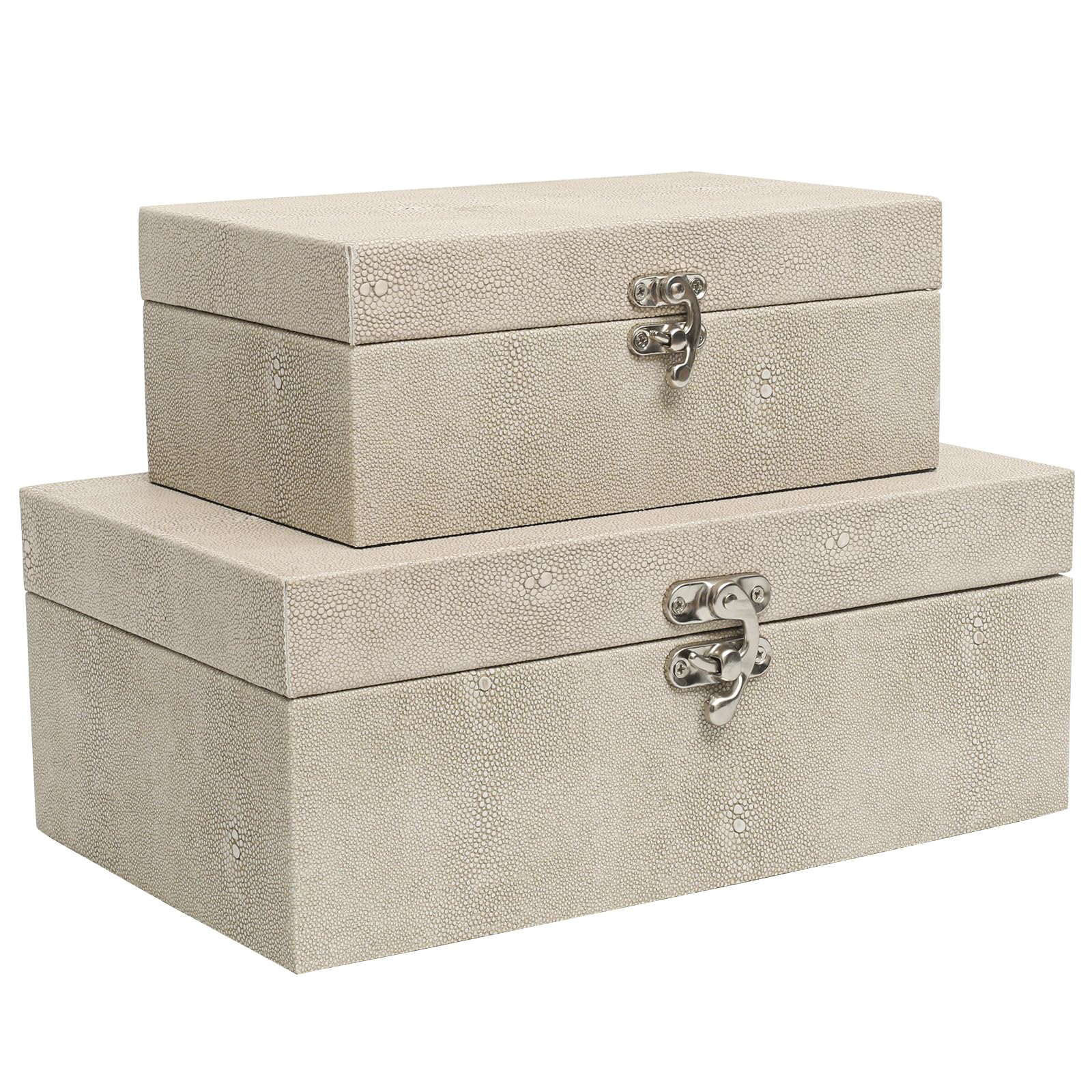 DECOR4SEASON Faux Shagreen Leather Decorative Storage Boxes Set of 2, Ivory