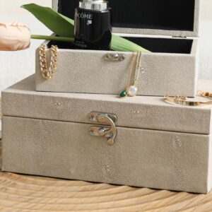 DECOR4SEASON Faux Shagreen Leather Decorative Storage Boxes Set of 2, Ivory