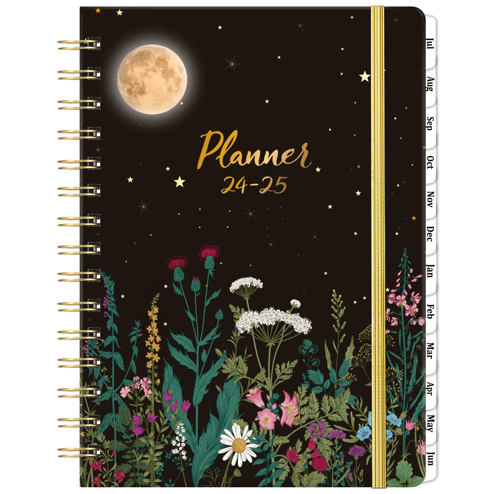 2024-2025 Planner - Planner/Calendar 2024-2025, July 2024 - June 2025, 2024-2025 Planner Weekly and Monthly with Tabs, 6.4" x 8.5", Hardcover with Back Pocket + Thick Paper - Moonlight Floral