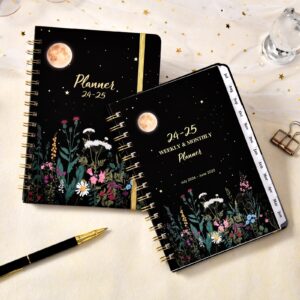 2024-2025 Planner - Planner/Calendar 2024-2025, July 2024 - June 2025, 2024-2025 Planner Weekly and Monthly with Tabs, 6.4" x 8.5", Hardcover with Back Pocket + Thick Paper - Moonlight Floral