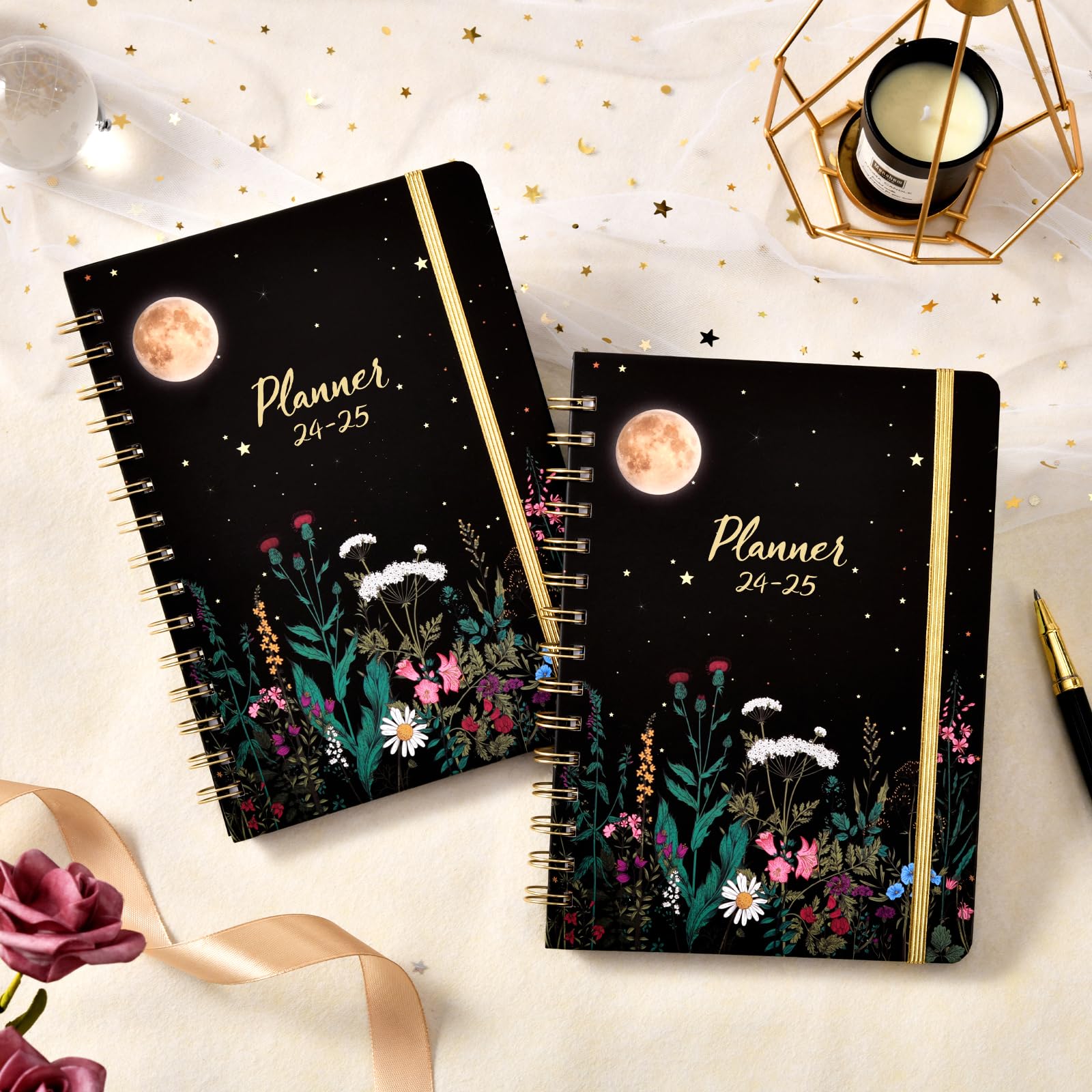 2024-2025 Planner - Planner/Calendar 2024-2025, July 2024 - June 2025, 2024-2025 Planner Weekly and Monthly with Tabs, 6.4" x 8.5", Hardcover with Back Pocket + Thick Paper - Moonlight Floral