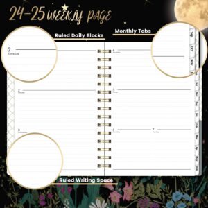 2024-2025 Planner - Planner/Calendar 2024-2025, July 2024 - June 2025, 2024-2025 Planner Weekly and Monthly with Tabs, 6.4" x 8.5", Hardcover with Back Pocket + Thick Paper - Moonlight Floral