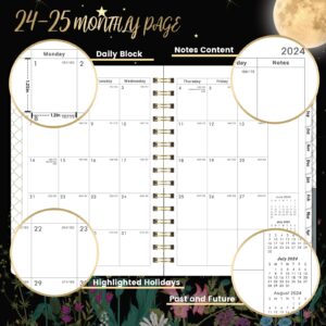 2024-2025 Planner - Planner/Calendar 2024-2025, July 2024 - June 2025, 2024-2025 Planner Weekly and Monthly with Tabs, 6.4" x 8.5", Hardcover with Back Pocket + Thick Paper - Moonlight Floral