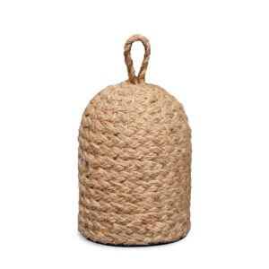 PEMAR Natural Wicker Door Stopper with Handle, Jute Decorative Door Stop, Heavy Indoor Doorstop, Blocker Keeps Door Open, Rustic Farmhouse Door Jammer 5.1''D x 9''H (Jute)