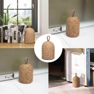 PEMAR Natural Wicker Door Stopper with Handle, Jute Decorative Door Stop, Heavy Indoor Doorstop, Blocker Keeps Door Open, Rustic Farmhouse Door Jammer 5.1''D x 9''H (Jute)