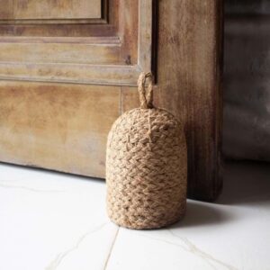 PEMAR Natural Wicker Door Stopper with Handle, Jute Decorative Door Stop, Heavy Indoor Doorstop, Blocker Keeps Door Open, Rustic Farmhouse Door Jammer 5.1''D x 9''H (Jute)