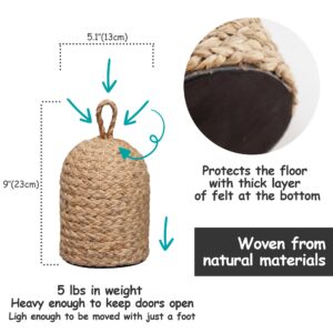 PEMAR Natural Wicker Door Stopper with Handle, Jute Decorative Door Stop, Heavy Indoor Doorstop, Blocker Keeps Door Open, Rustic Farmhouse Door Jammer 5.1''D x 9''H (Jute)